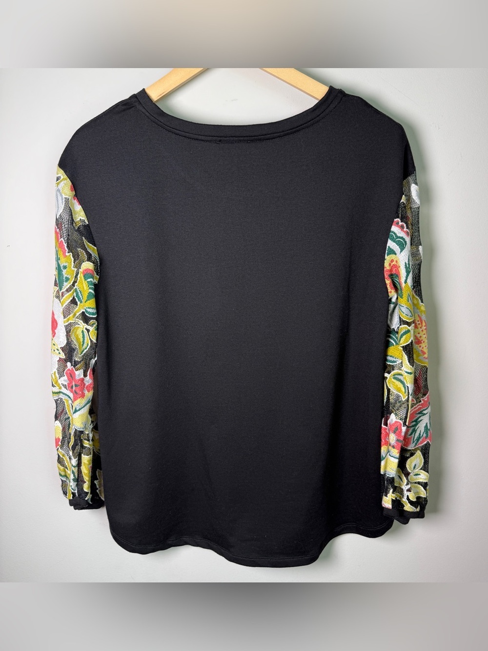 Jodifl Black Floral Lace Sleeve Mixed Media Top | Boho Artsy Femgoth| Size S - Picture 4 of 10